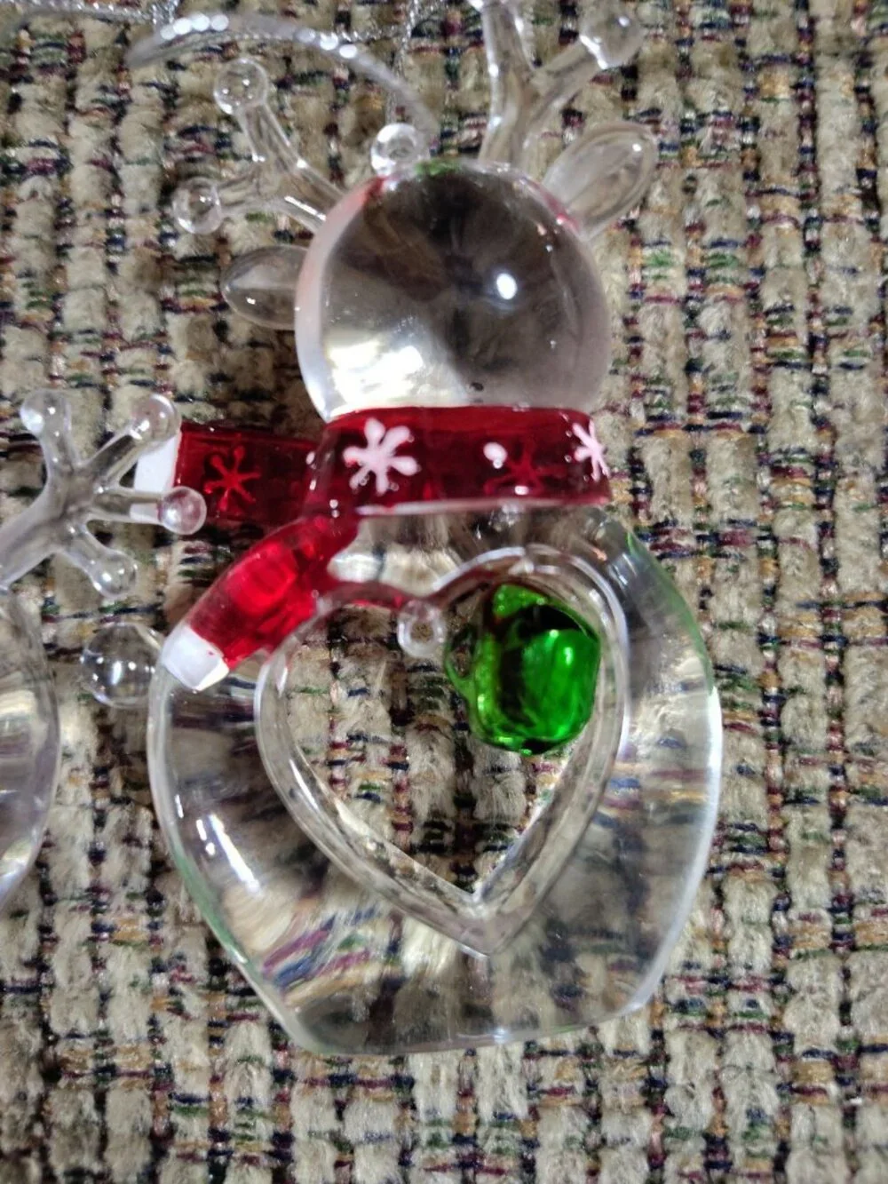 Decorative Crystal Clear Plastic Snowman With Set Of 2 SNOW FLAKE Ornament 2.5